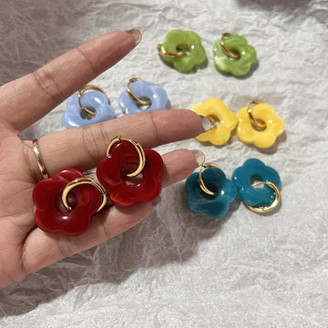 DAIIIBABYYY  -  Colorful Flower Resin Acrylic Charms Earring Gold Color Circle Ear Buckle Hoop Earrings Fashion Jewelry for Women